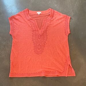J. Jill Vibrant Linen Coral Tunic with Embroidery